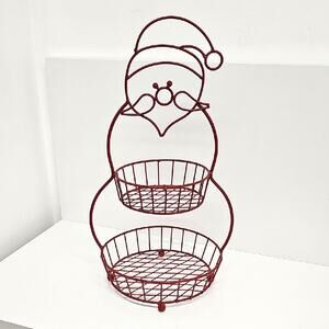 Two Tier Festive Red Santa Claus Decorative Wire Basket for Holiday Display 18"